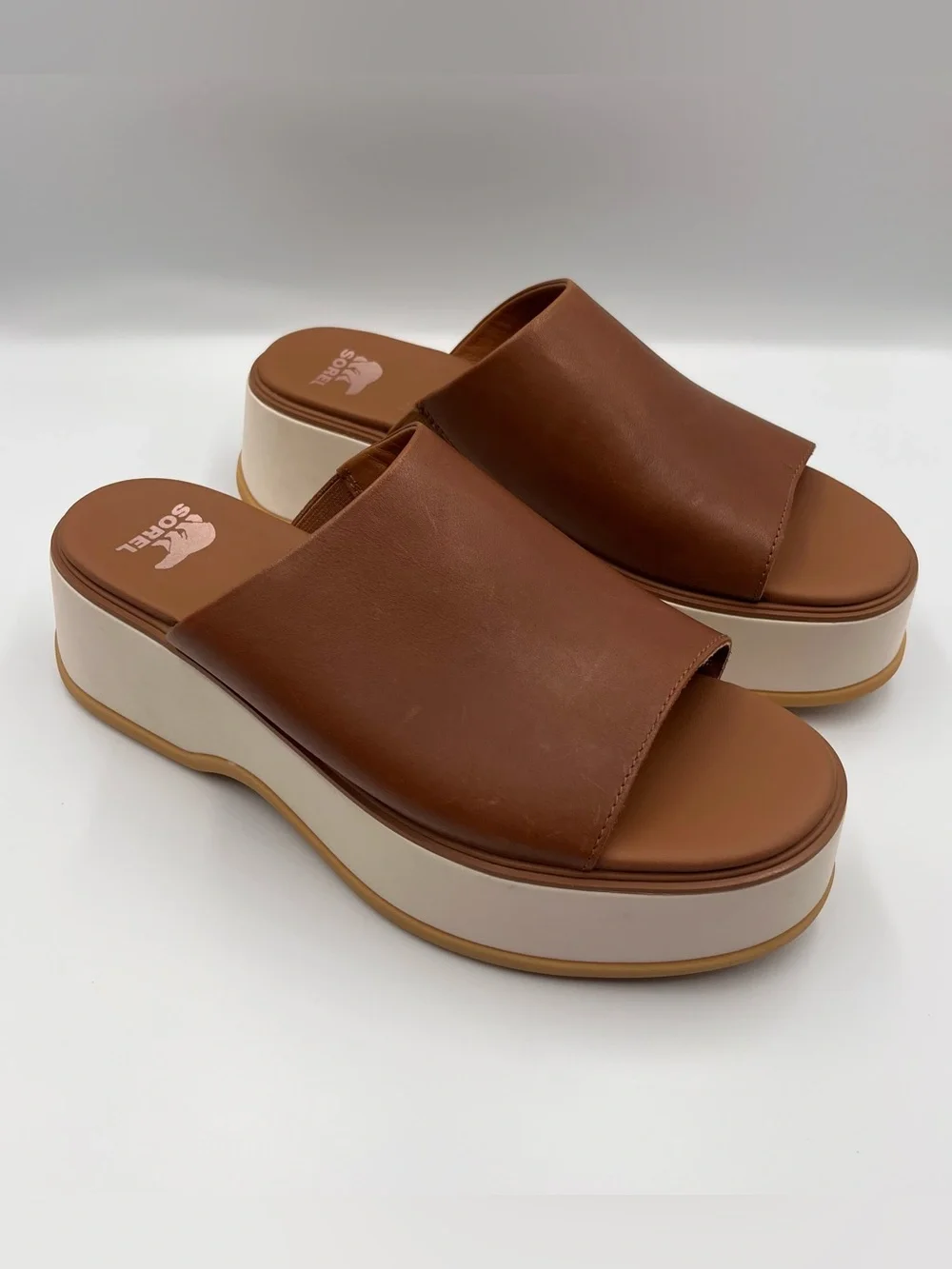 SOREL Dayspring Brown Leather Platform Slide Sandals Size 9